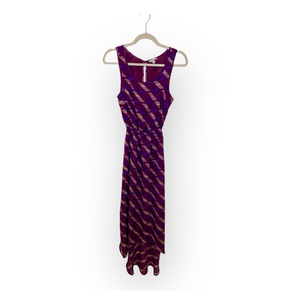 Purple Geometric Midi Dress Retro Mod Print Sleeveless Small
